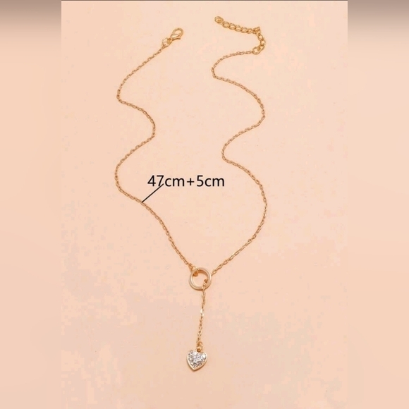Minimalist Rhinestone Heart Charm‎ Y Lariat Necklace gold  color for women - Picture 3 of 3
